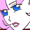 I chose Utena for my sixth button, Sisters, because she was the most "pink" character to come to mind (except for Chibiusa, but I had already represented my love for Sailor Moon with my Galleries button) but also because Utena has become my second favorite character to cosplay.  I don't remember which image I based this off if, but if you type "Patrick Nagel" into Google Image Search you'll probably find it.
